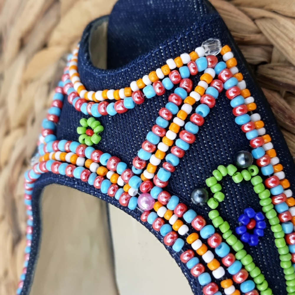 EUC JESSICA BENNETT JKIRABU DENIM & BEADED HEELS - Picture 5 of 10